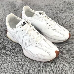 New Balance 327 White Perforated Leather Runner Sneakers